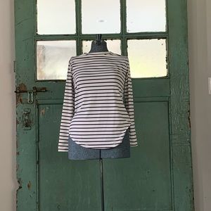 White striped long sleeve striped top with elbow patches.